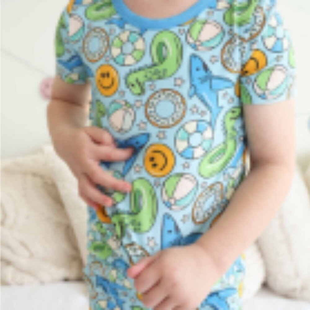 Caden Lane Floatie Friends Two Piece Pajama Set Blue 3T NWT - Picture 5 of 5
